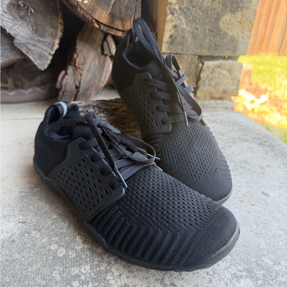 WHITIN women’s Black Knit‎ Lace-Up low zero drop barefoot Sneakers Sz-9.5(40). H